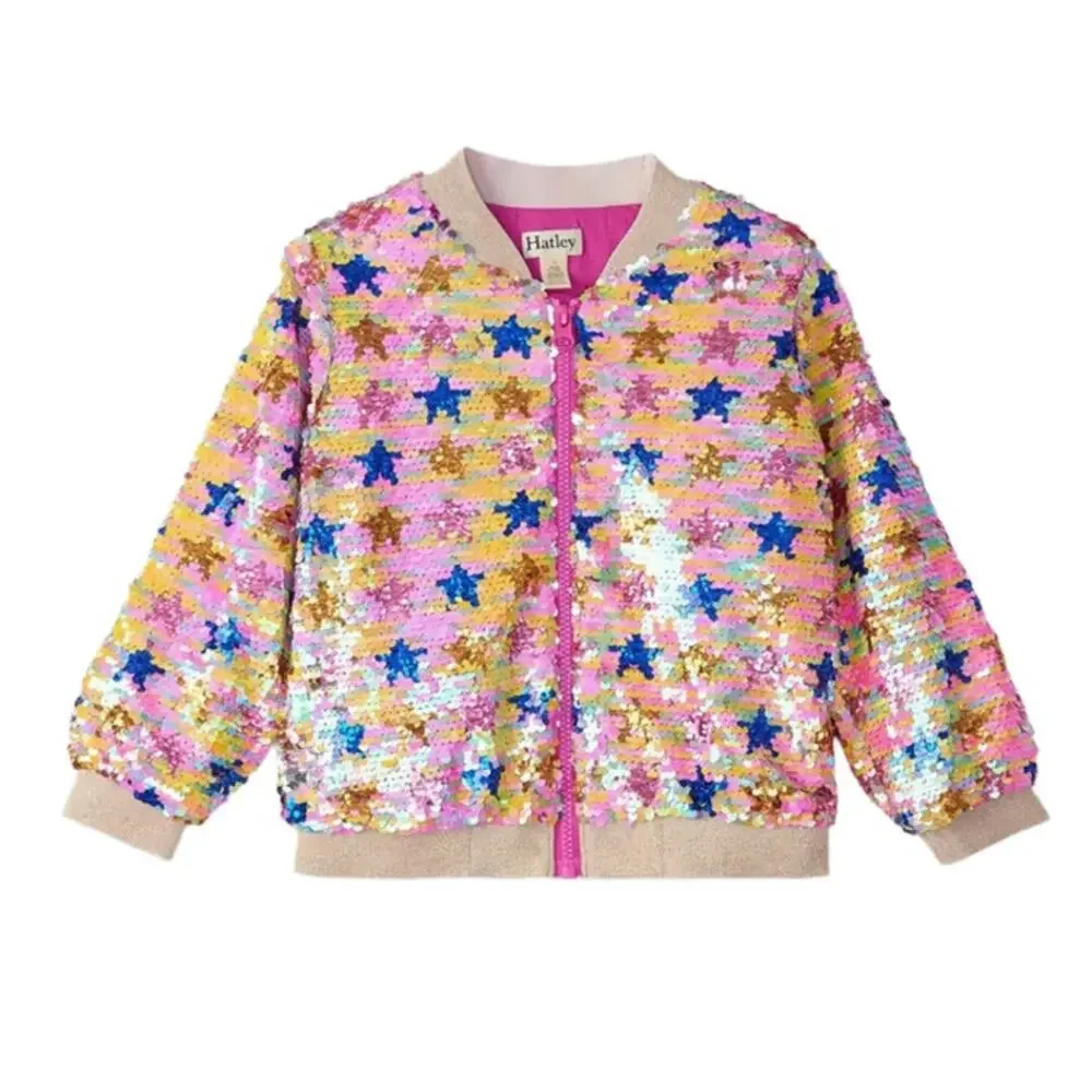 Hatley Star Party Sequin Bomber Jacket Girls Size 6
